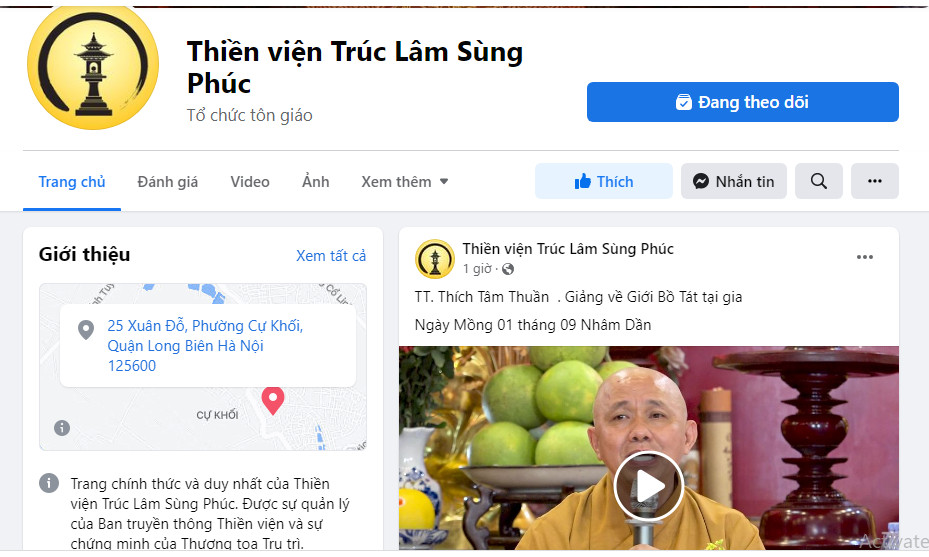 Thay đổi Trang Facebook Fanpage của Thiền Viện Trúc Lâm Sùng Phúc